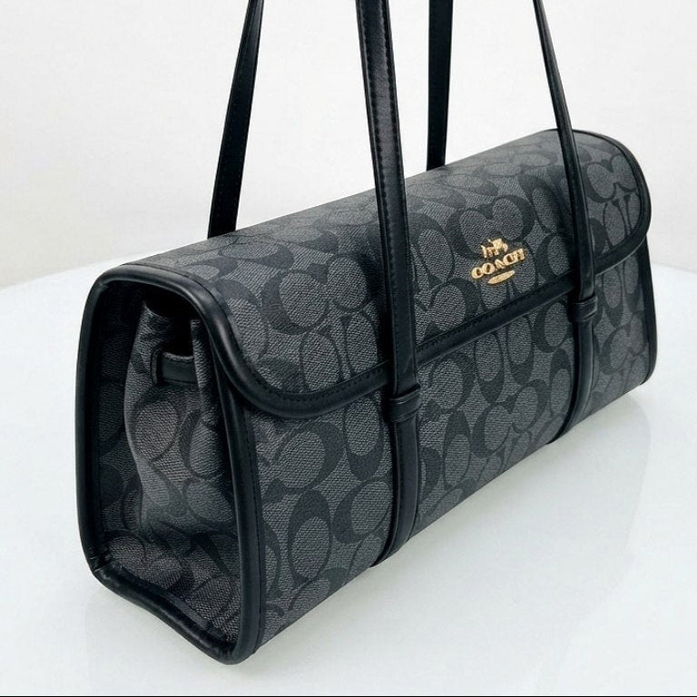 Coach Signature Monogram Shoulder Bag in Black