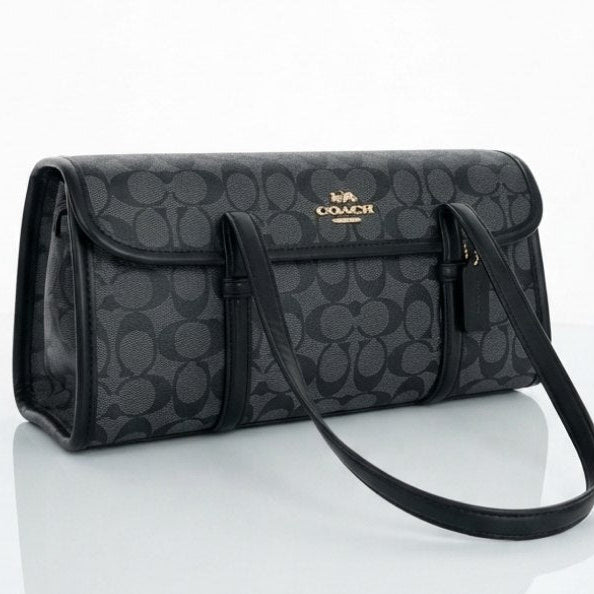 Coach Signature Monogram Shoulder Bag in Black