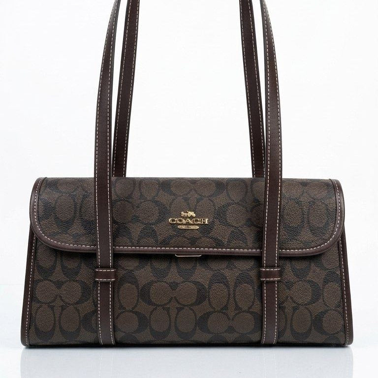 Coach Signature Monogram Shoulder Bag in Black