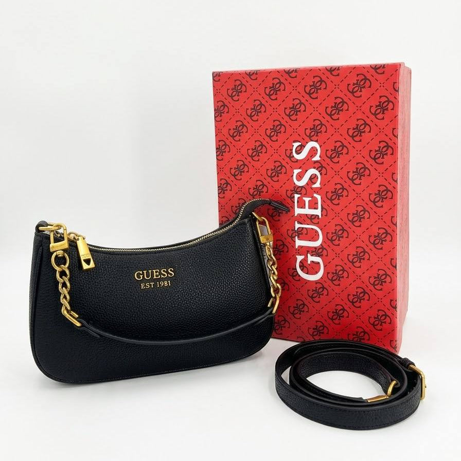 Guess Signature Monogram Shoulder Bag with Gold-Tone Chain