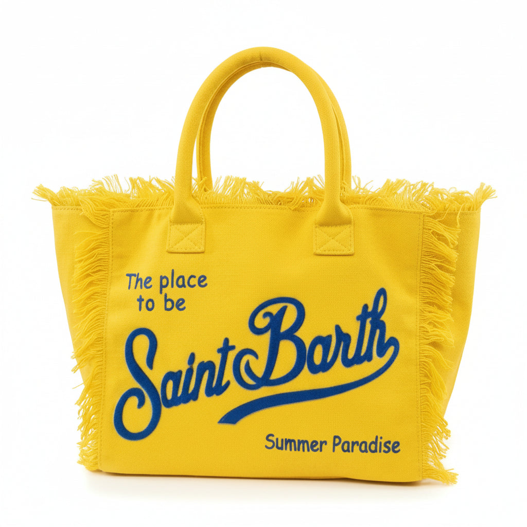 Saint Barth Summer Paradise Yellow Canvas Frayed Tote Bag