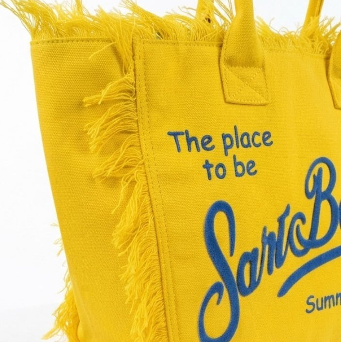 Saint Barth Summer Paradise Yellow Canvas Frayed Tote Bag