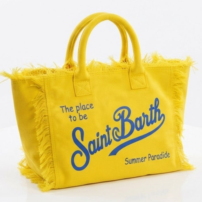 Saint Barth Summer Paradise Yellow Canvas Frayed Tote Bag