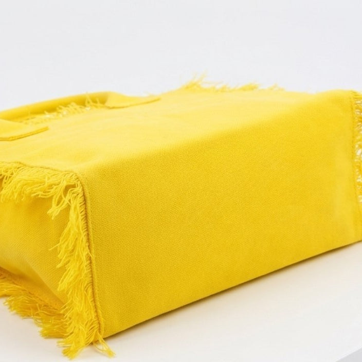 Saint Barth Summer Paradise Yellow Canvas Frayed Tote Bag