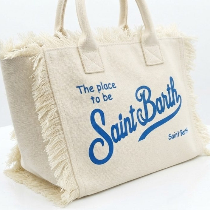 Saint Barth Summer Paradise Yellow Canvas Frayed Tote Bag