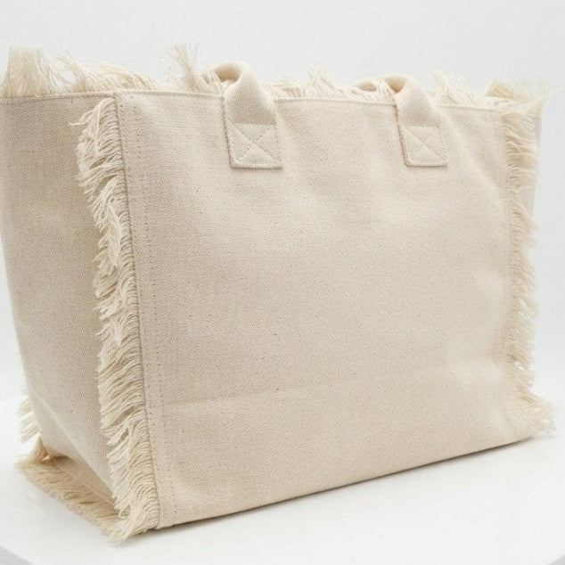 Saint Barth Summer Paradise Yellow Canvas Frayed Tote Bag