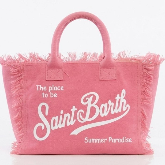 Saint Barth Summer Paradise Yellow Canvas Frayed Tote Bag