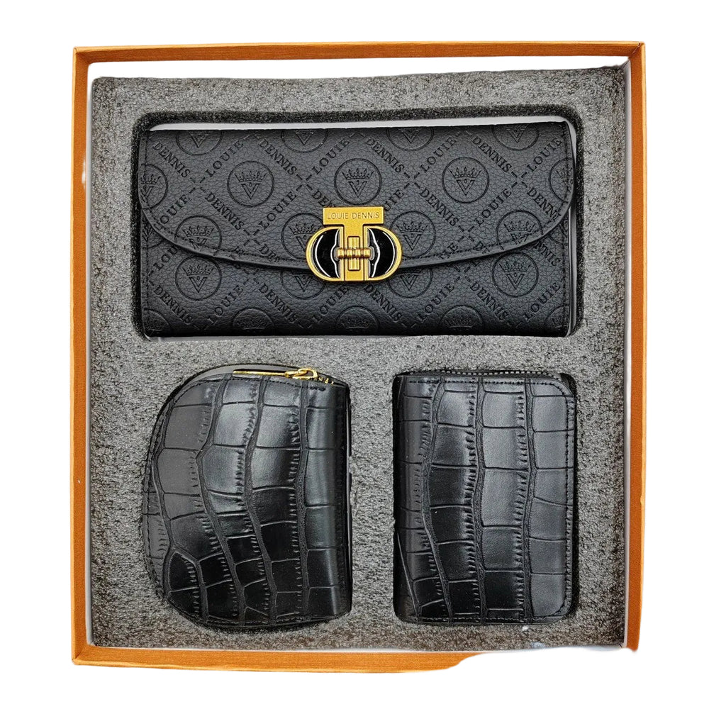 Louie Dennis Monogram Wallet and Croc-Embossed Accessories Set