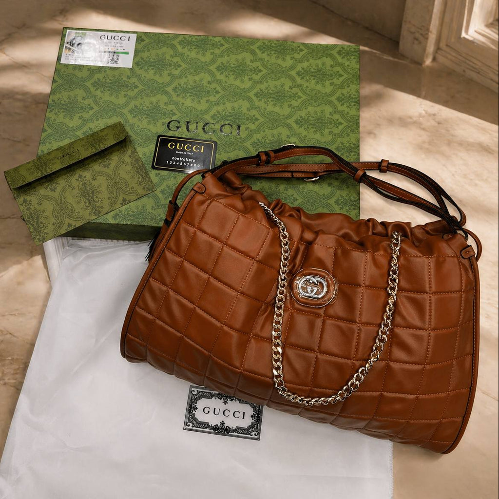 Gucci Quilted Leather Shoulder Bag with Chain Detail