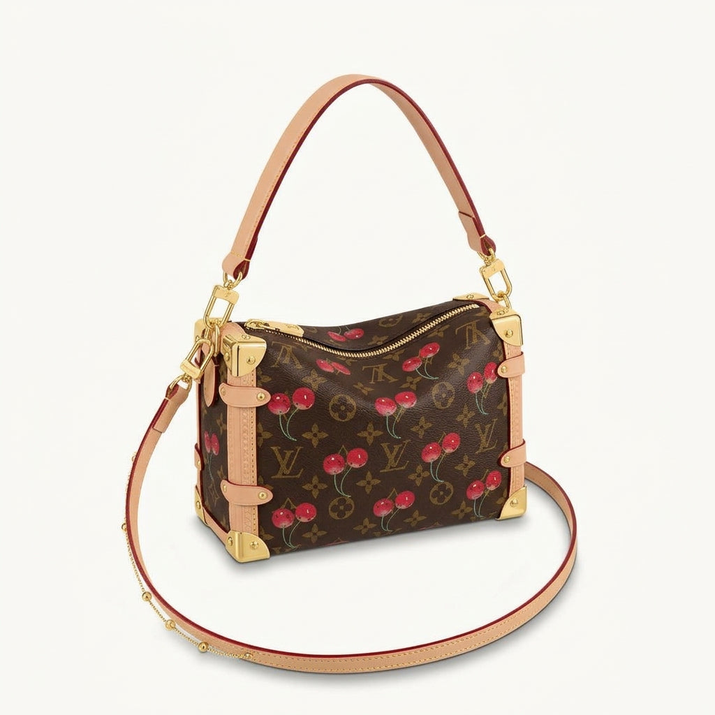 Cherry Print Monogram Box Bag with Gold-Tone Hardware