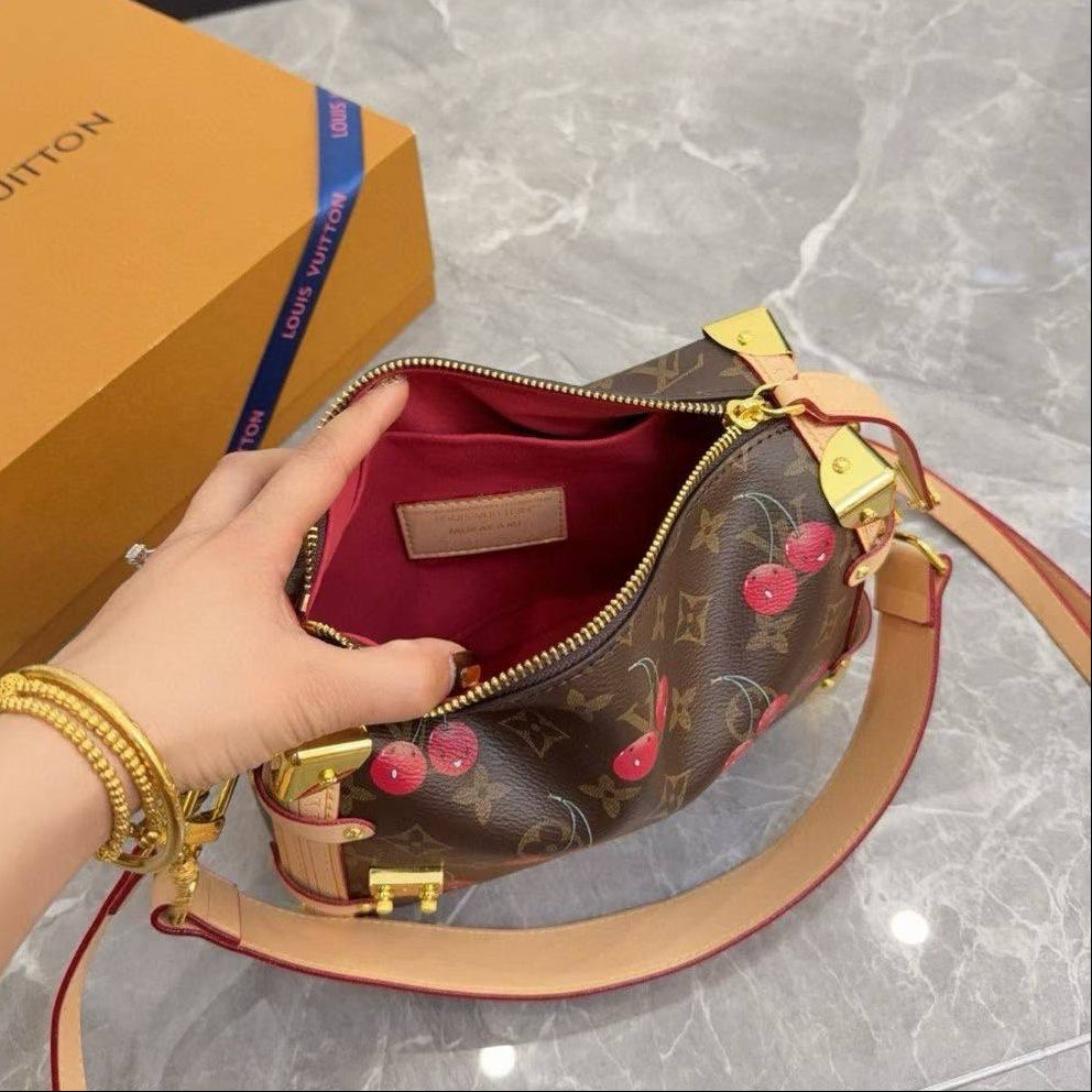 Cherry Print Monogram Box Bag with Gold-Tone Hardware