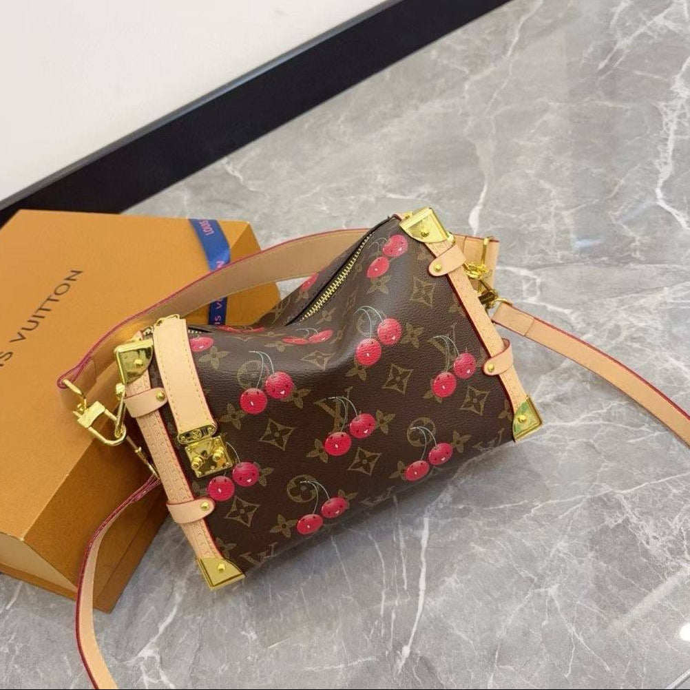 Cherry Print Monogram Box Bag with Gold-Tone Hardware