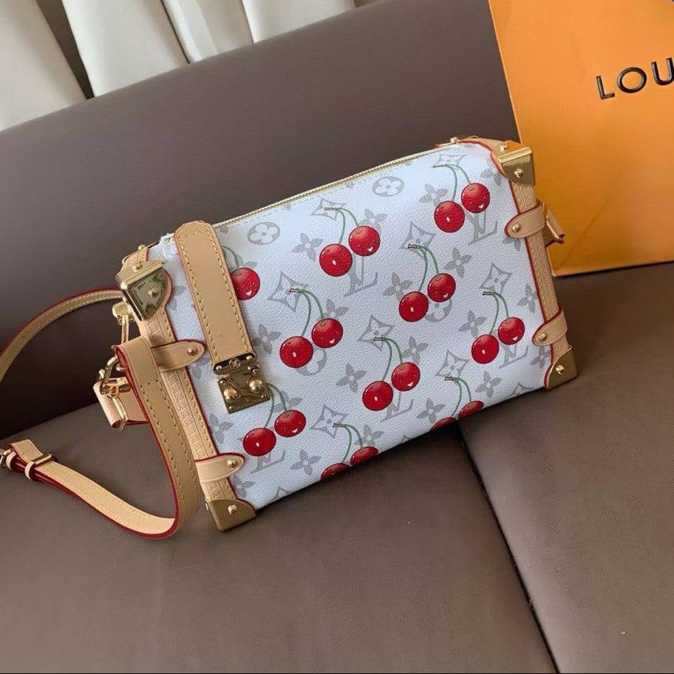 Cherry Print Monogram Box Bag with Gold-Tone Hardware