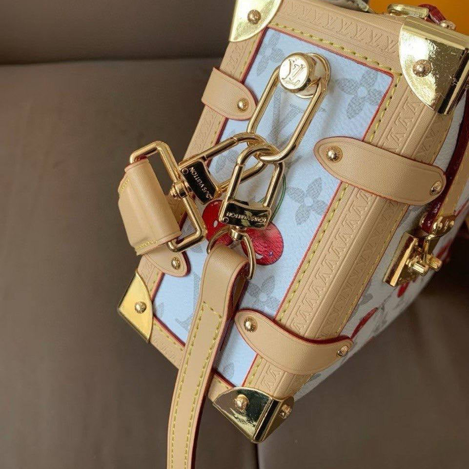 Cherry Print Monogram Box Bag with Gold-Tone Hardware