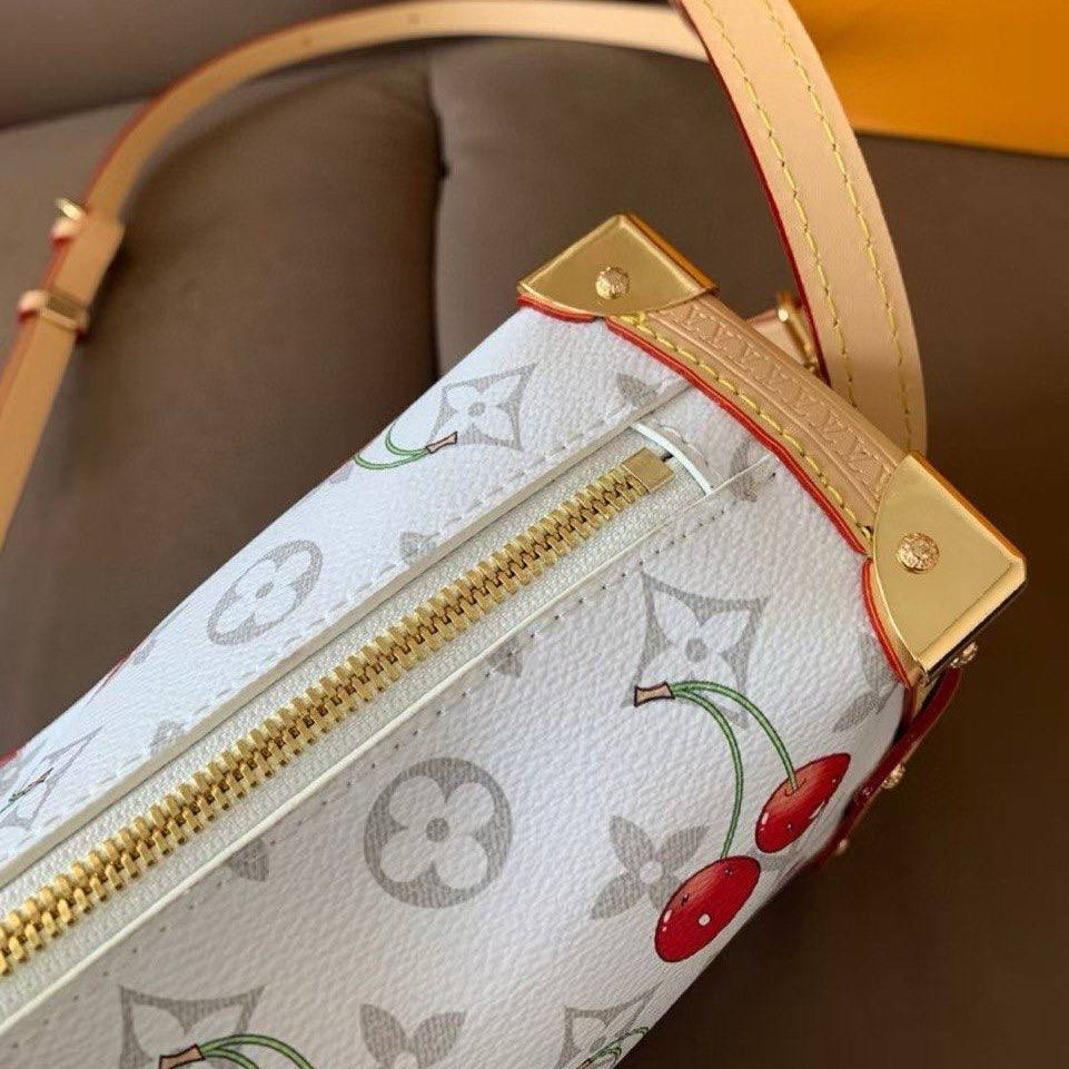 Cherry Print Monogram Box Bag with Gold-Tone Hardware