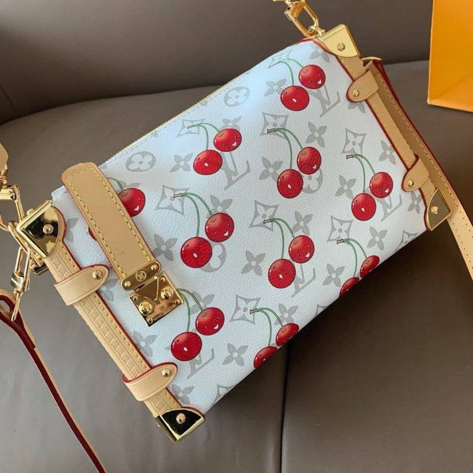 Cherry Print Monogram Box Bag with Gold-Tone Hardware