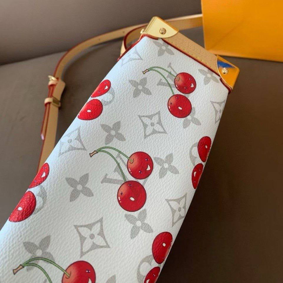 Cherry Print Monogram Box Bag with Gold-Tone Hardware