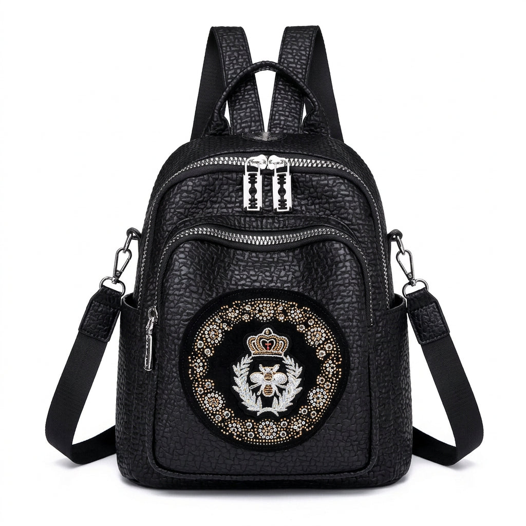Jingpin XSJ Textured Crown Bee Emblem Backpack