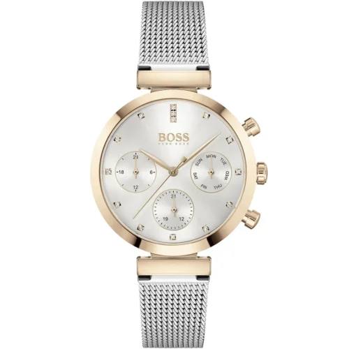 Hugo Boss Women Gold Tone Crystal Mesh Strap Multi Function Watch