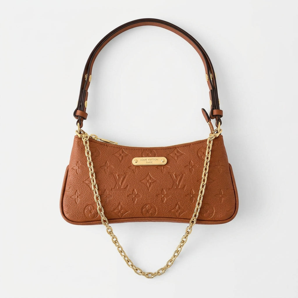 Monogram Embossed Shoulder Bag with Gold Tone Chain Detail