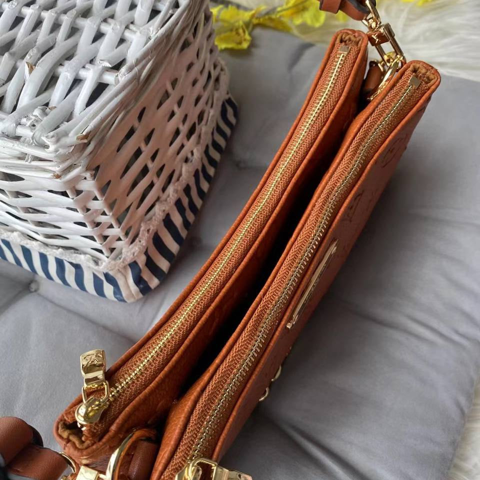 Monogram Embossed Shoulder Bag with Gold Tone Chain Detail