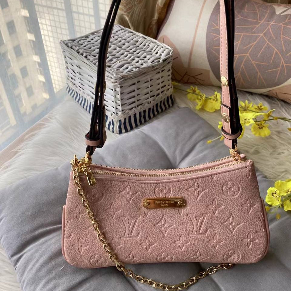 Monogram Embossed Shoulder Bag with Gold Tone Chain Detail