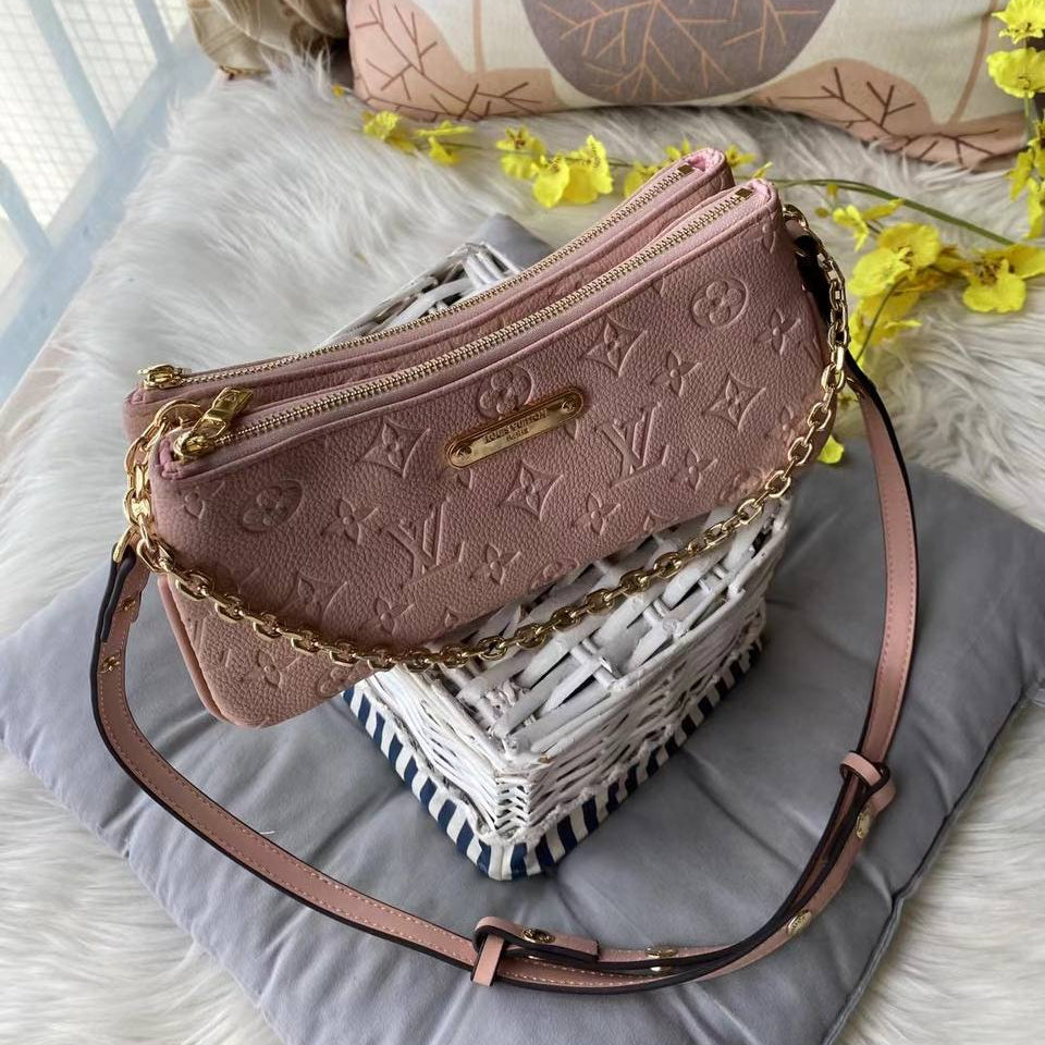 Monogram Embossed Shoulder Bag with Gold Tone Chain Detail
