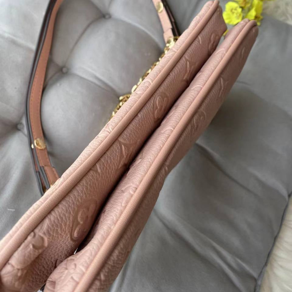 Monogram Embossed Shoulder Bag with Gold Tone Chain Detail