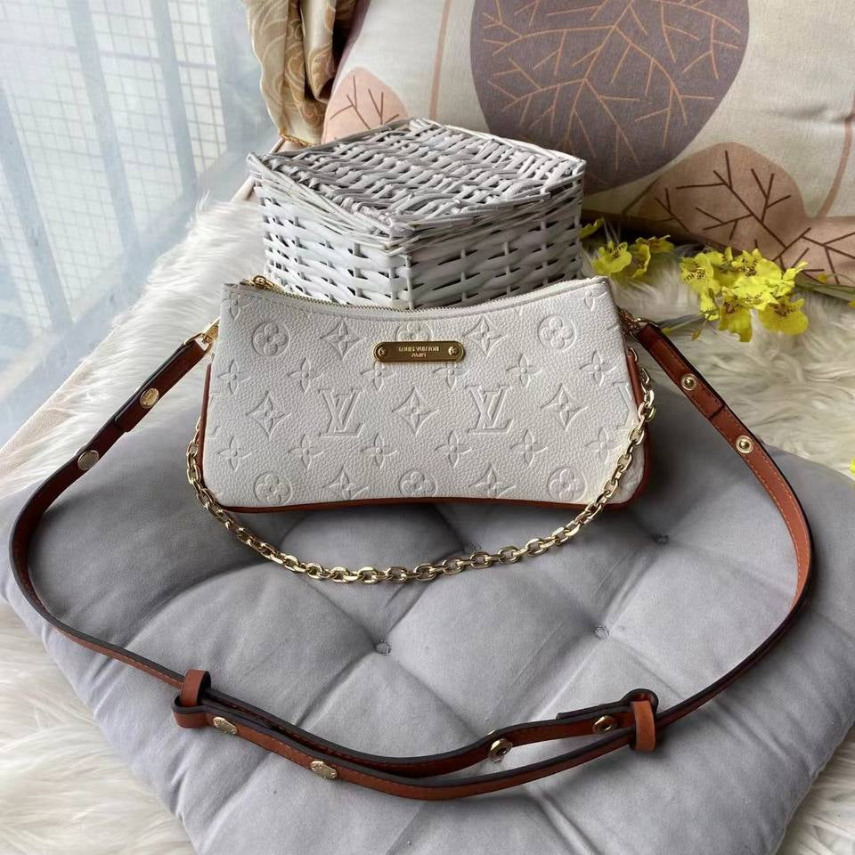 Monogram Embossed Shoulder Bag with Gold Tone Chain Detail