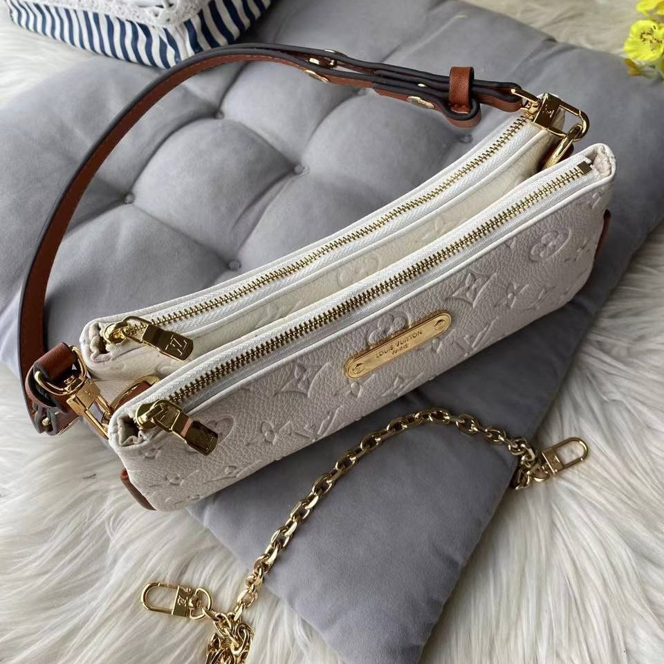 Monogram Embossed Shoulder Bag with Gold Tone Chain Detail