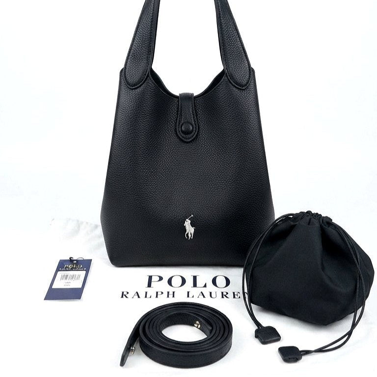 Polo Ralph Lauren Black Soft Leather Versatile Crossbody Handbag
