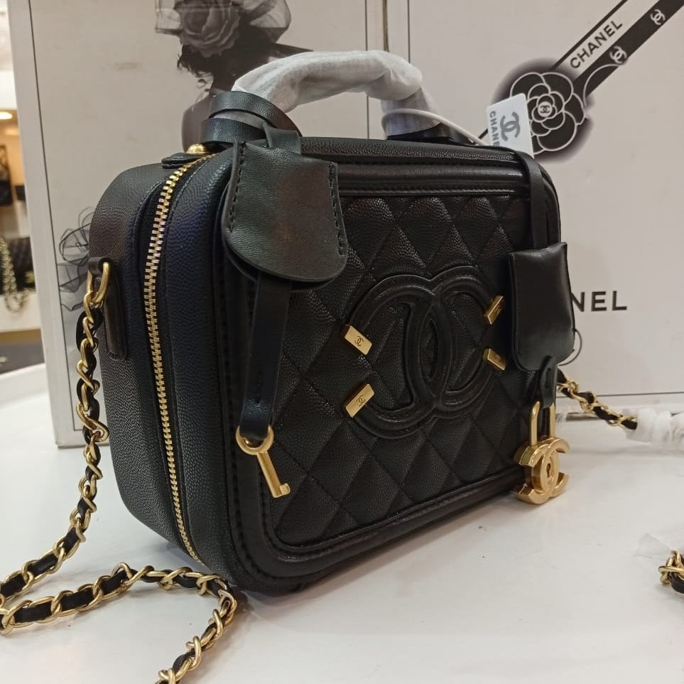 Chanel Quilted Vanity Case with Gold Hardware