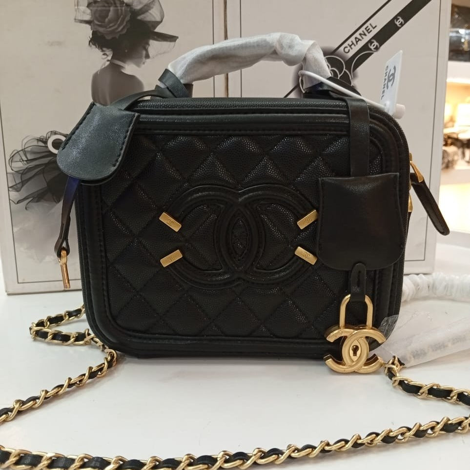 Chanel Quilted Vanity Case with Gold Hardware