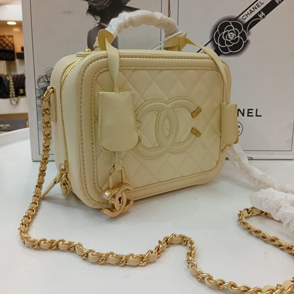 Chanel Quilted Vanity Case with Gold Hardware