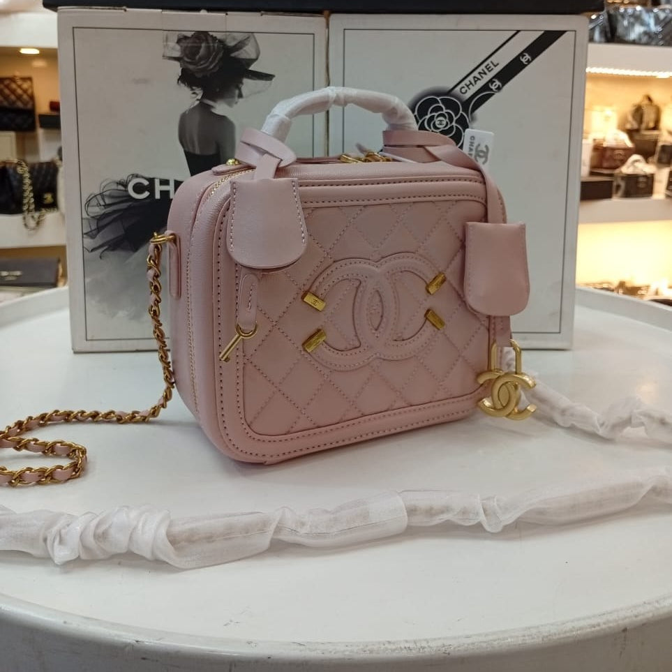 Chanel Quilted Vanity Case with Gold Hardware