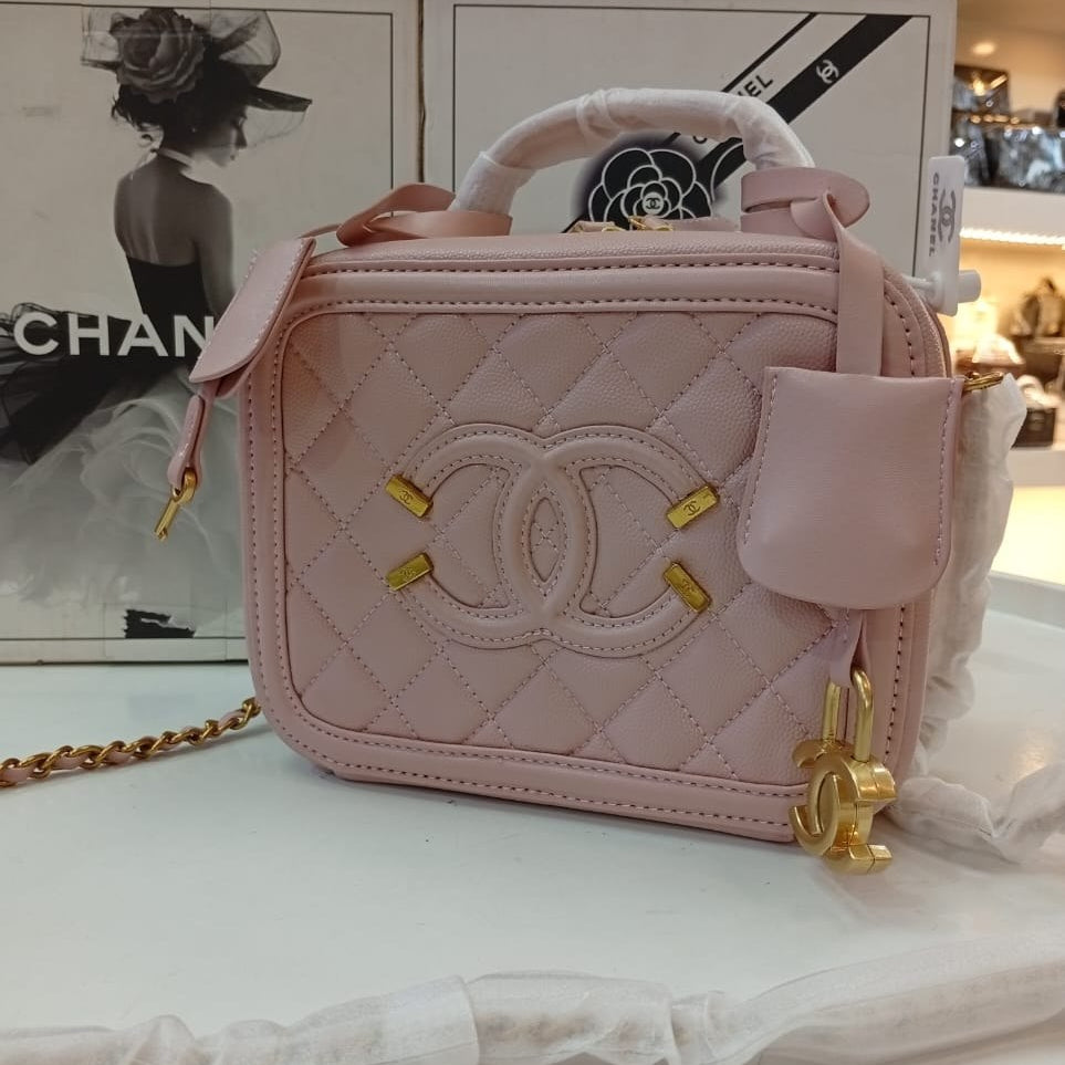Chanel Quilted Vanity Case with Gold Hardware