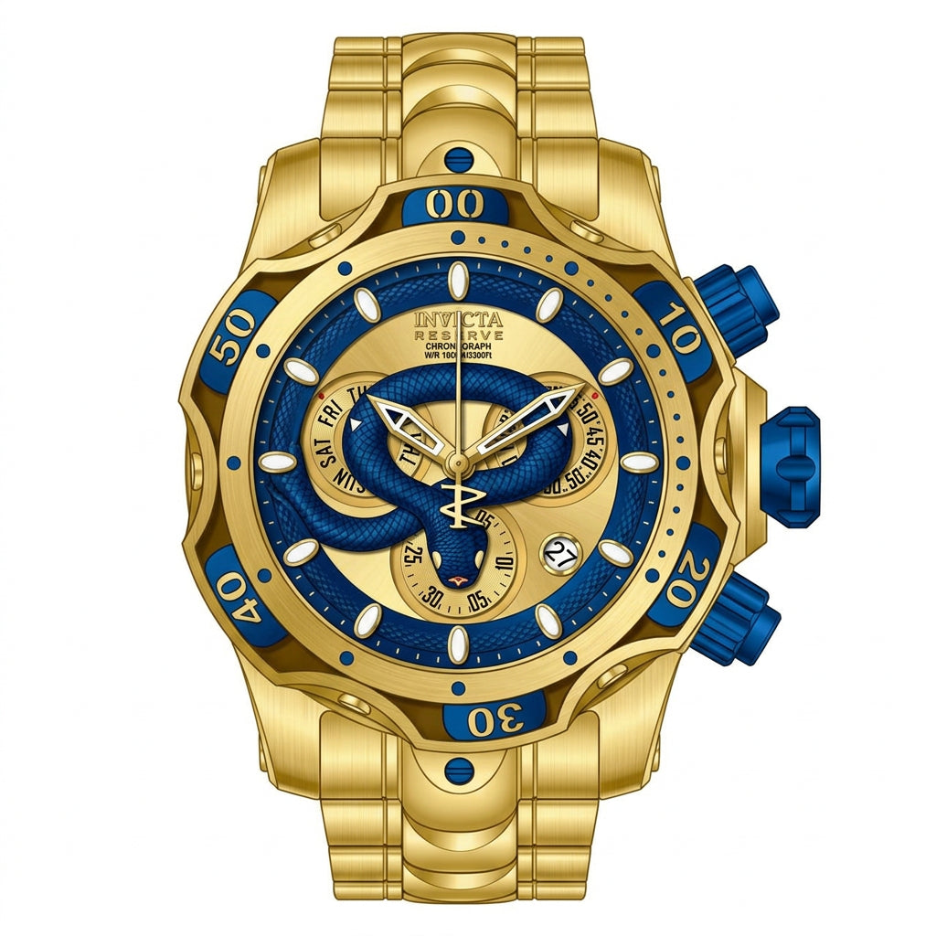 Invicta Reserve Gold and Blue Chronograph Snake Detail Watch