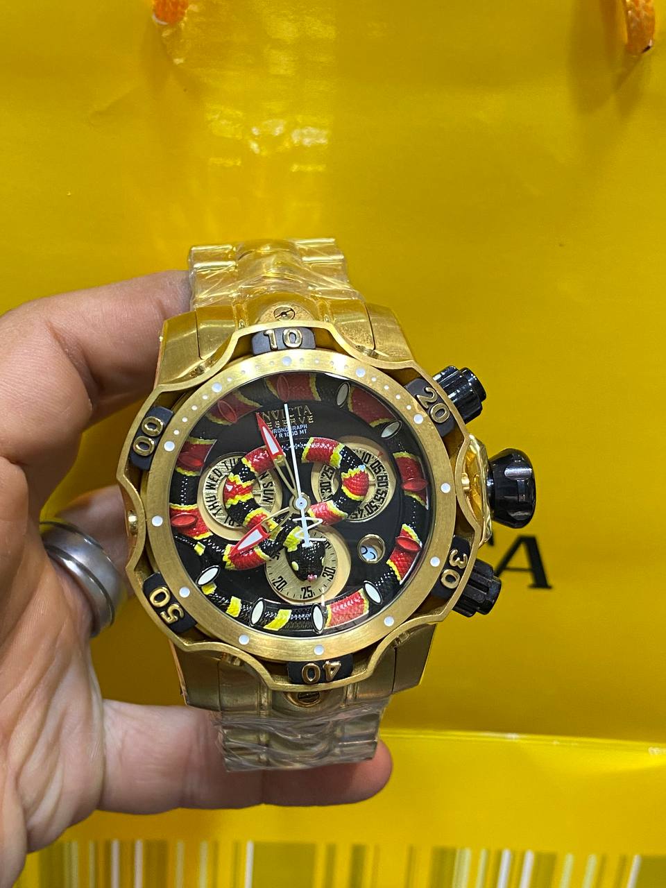 Invicta Reserve Gold and Blue Chronograph Snake Detail Watch