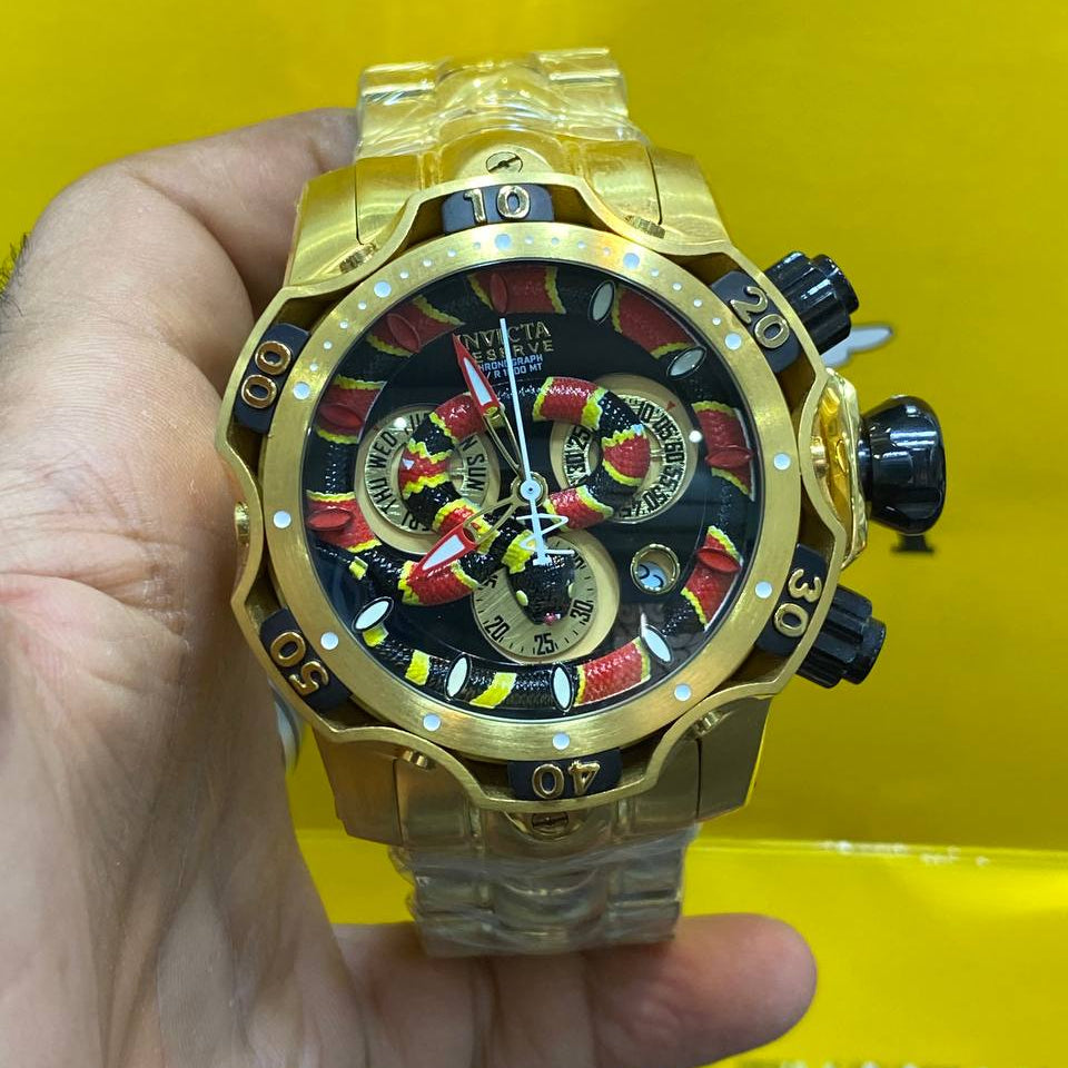 Invicta Reserve Gold and Blue Chronograph Snake Detail Watch