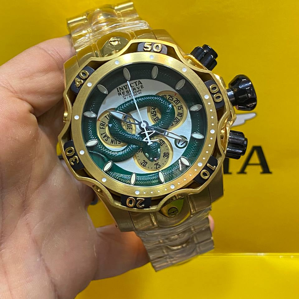 Invicta Reserve Gold and Blue Chronograph Snake Detail Watch