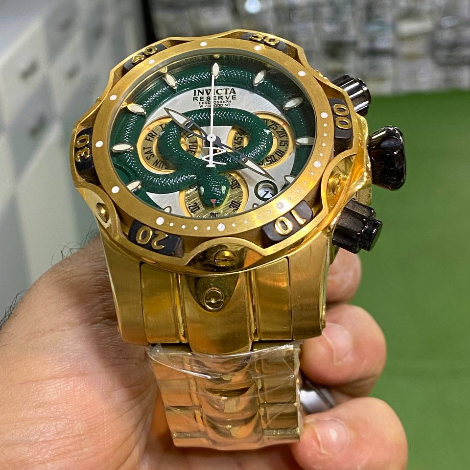 Invicta Reserve Gold and Blue Chronograph Snake Detail Watch