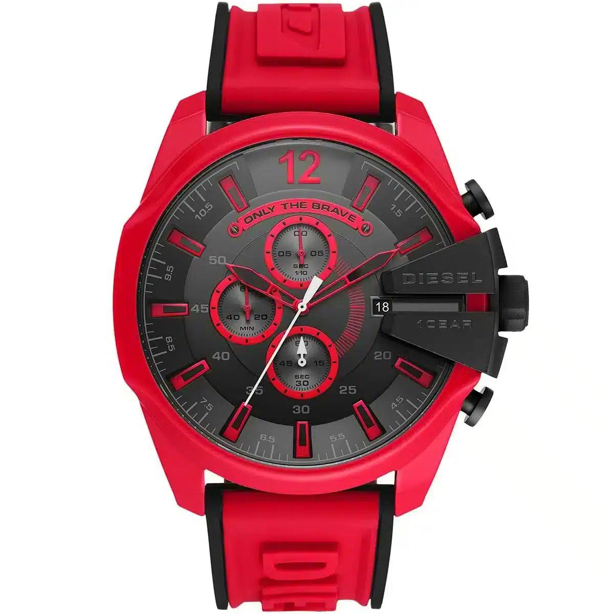 Diesel Only The Brave Chronograph Watch in Bold Red and Black