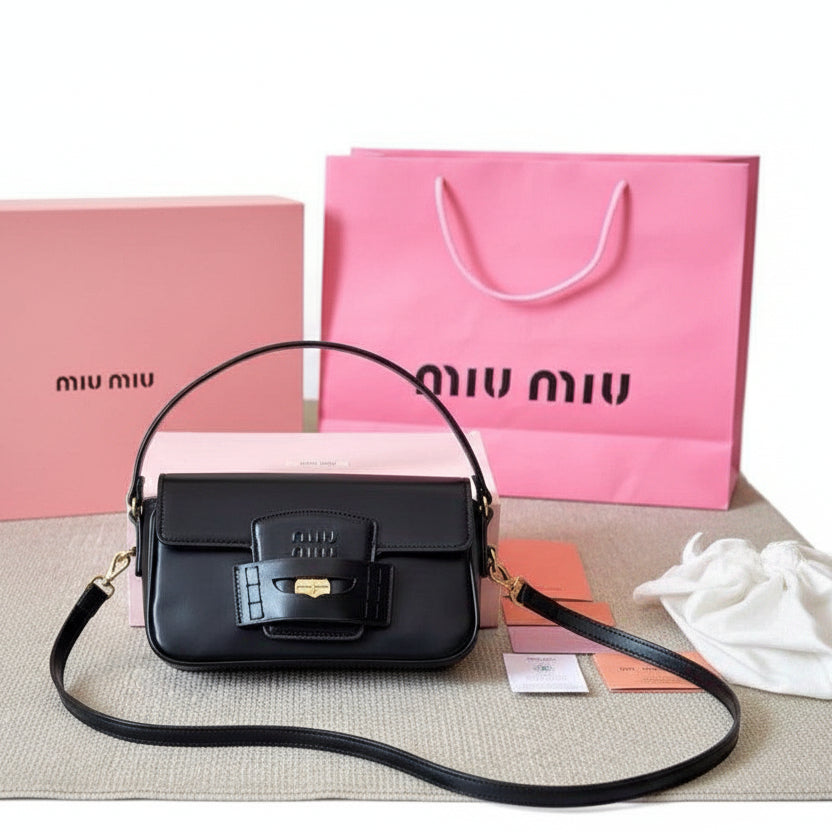 Miu Miu Black Leather Penny Bag with Gold Hardware 🖤👜✨