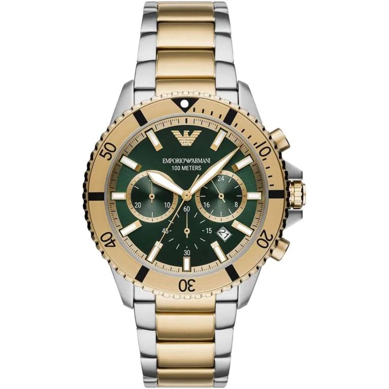 Emporio Armani: Gold & Silver Stainless Steel Diver Watch ⌚