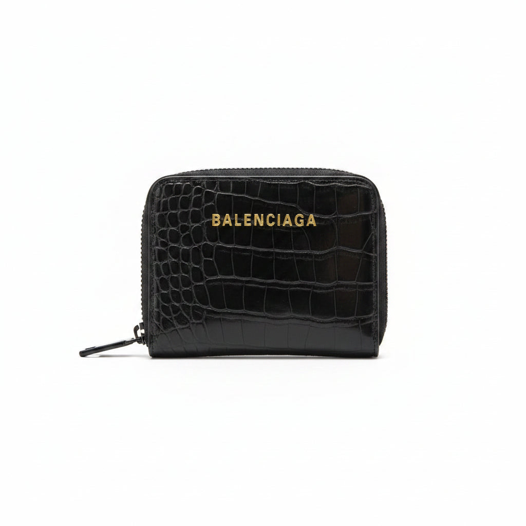 Balenciaga Black Crocodile Embossed Leather Wallet 🐊✨