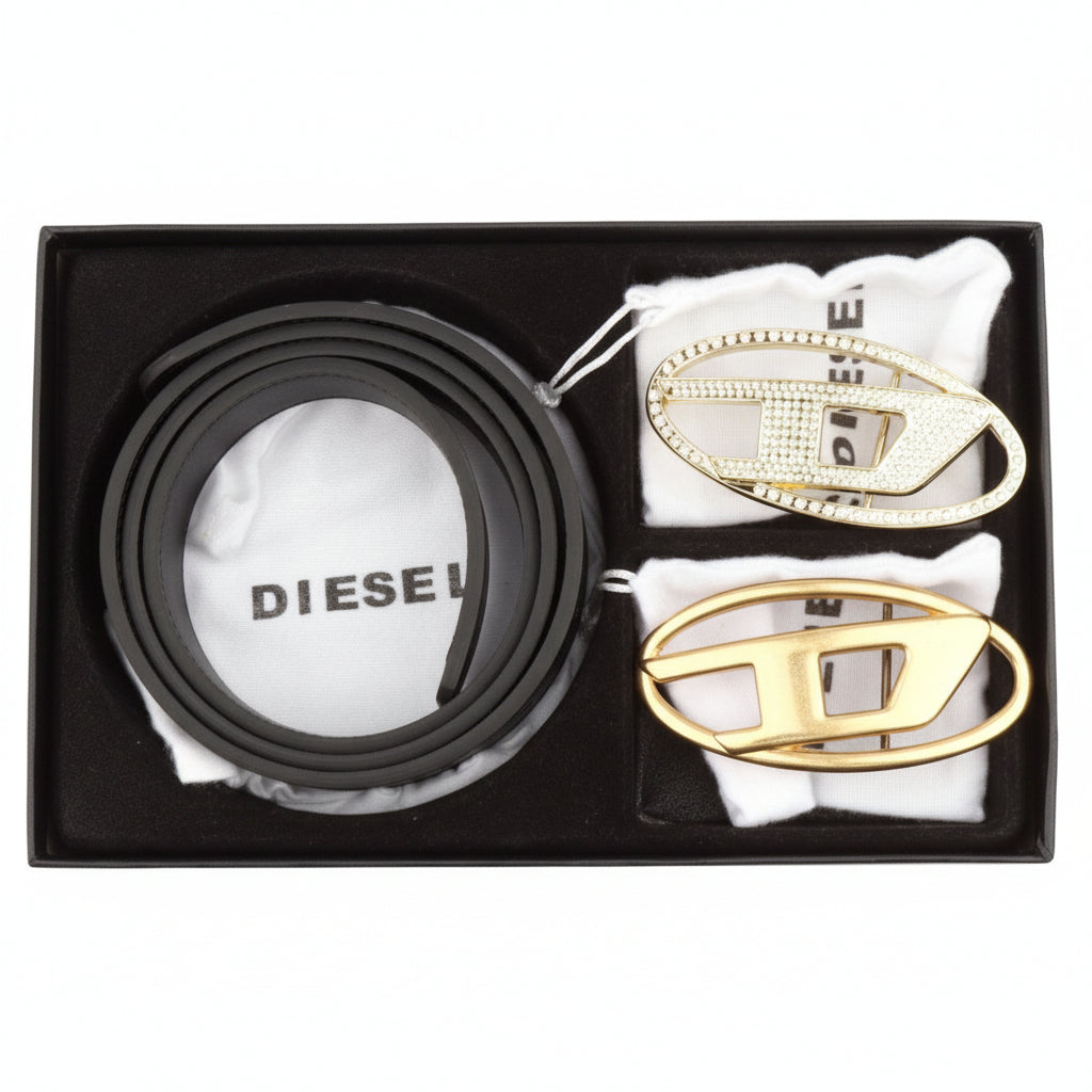 Diesel Interchangeable Buckle Belt Set in Genuine Leather ✨🖤
