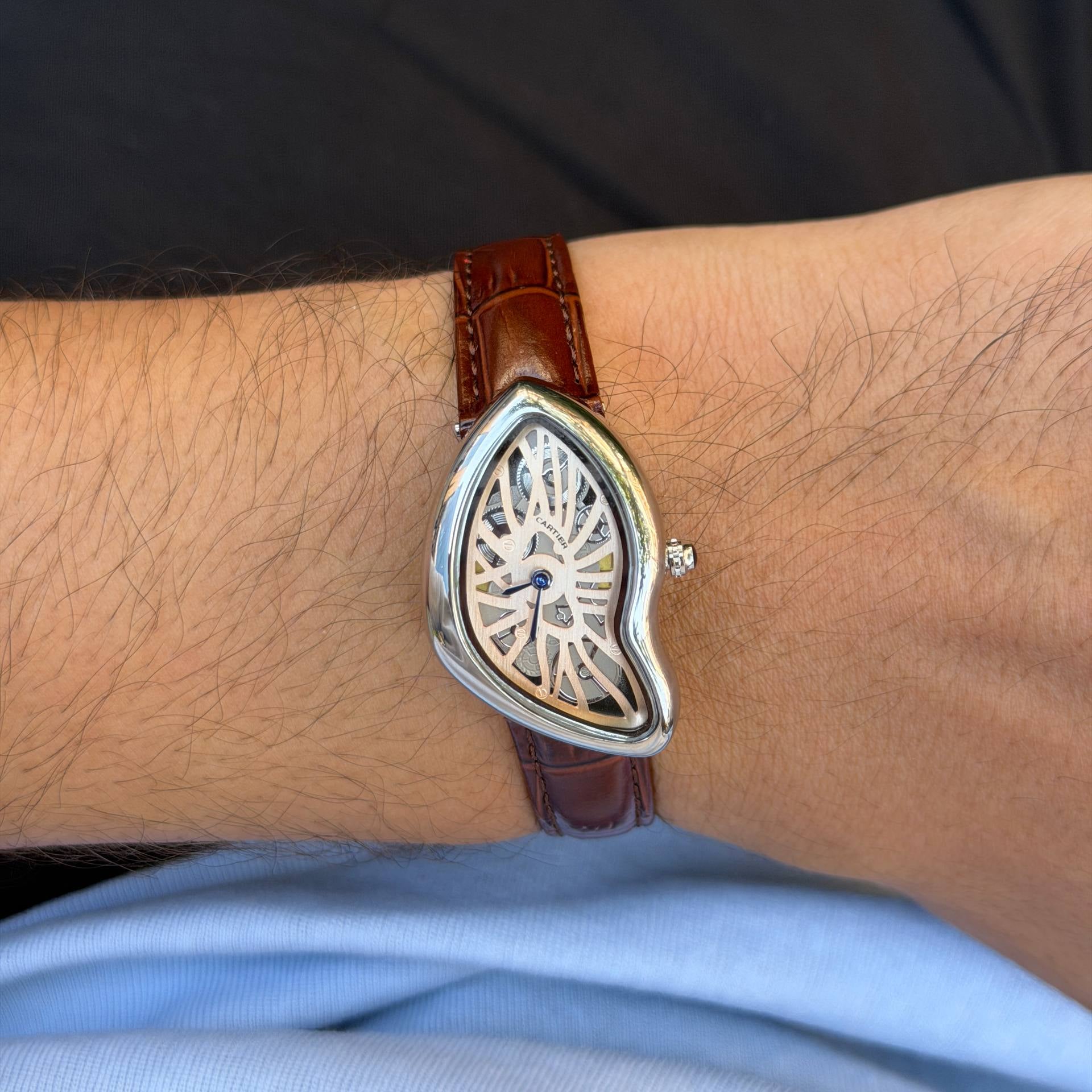Cartier Crash Skeleton Watch with Black Leather Strap ⌚✨
