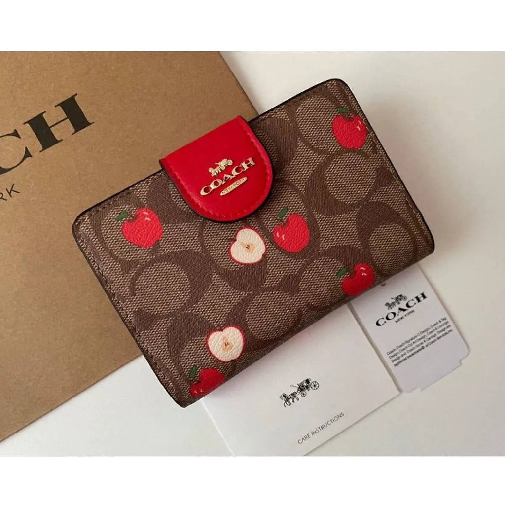 Coach Signature Apple Print Medium Corner Zip Wallet 🍎👜