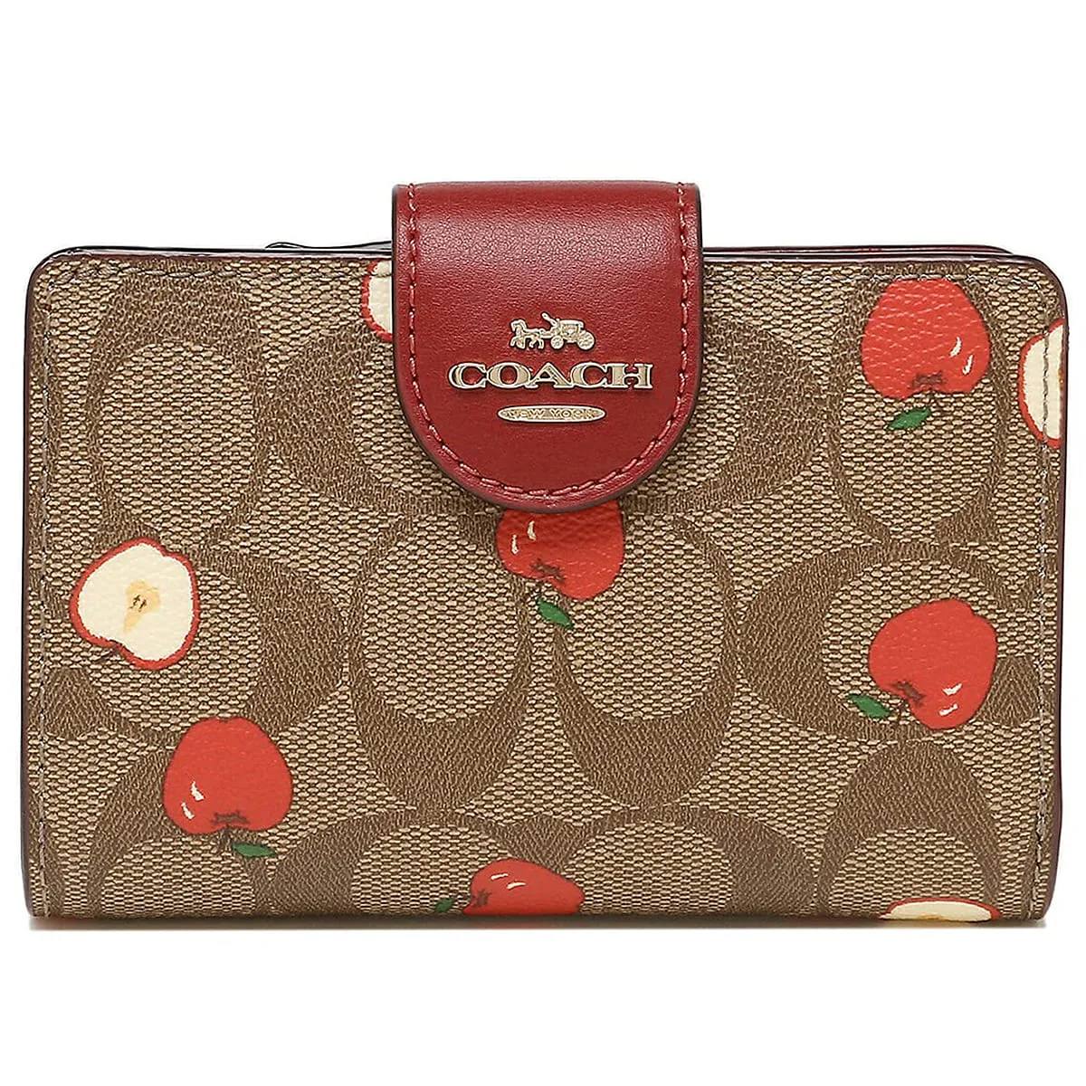 Coach Signature Apple Print Medium Corner Zip Wallet 🍎👜