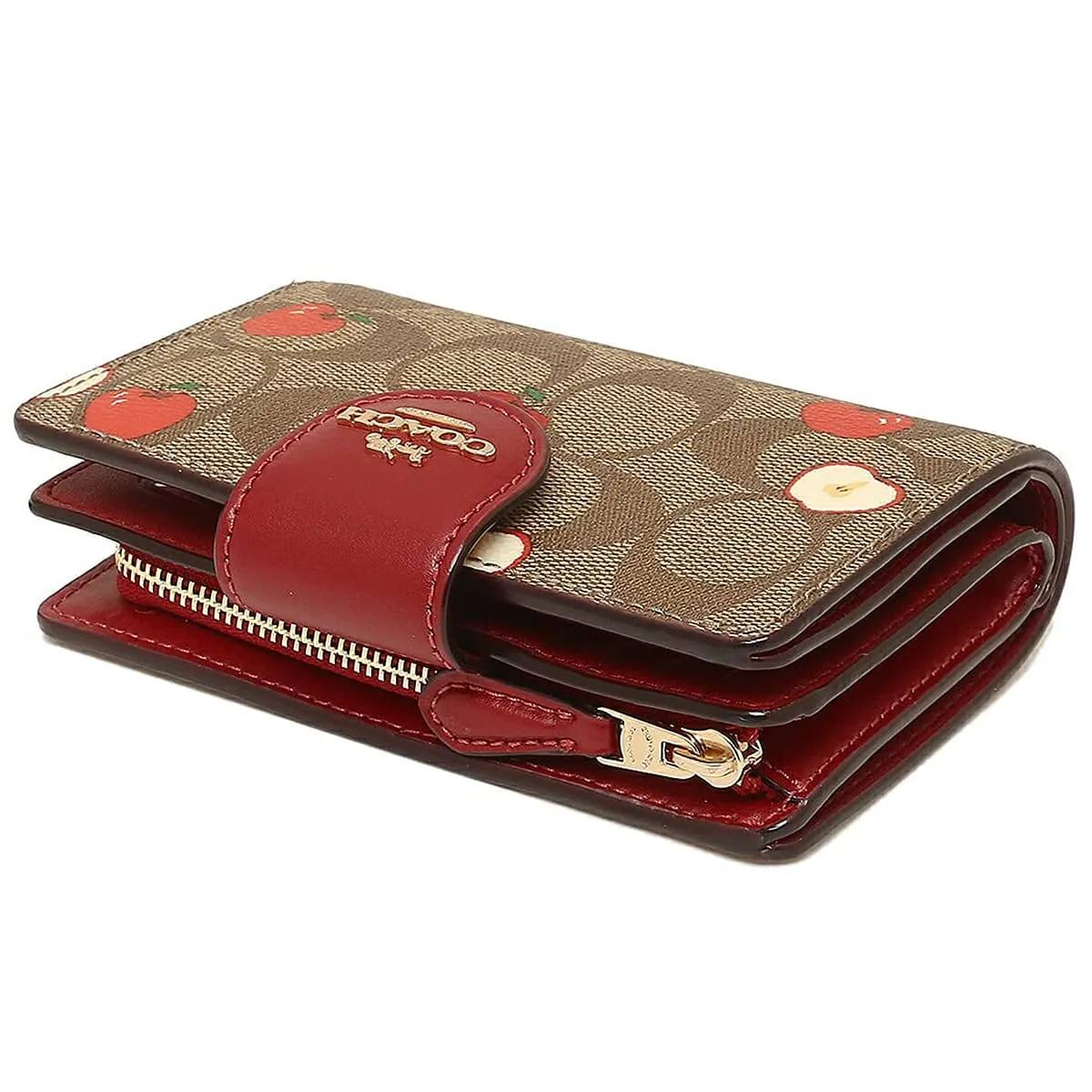 Coach Signature Apple Print Medium Corner Zip Wallet 🍎👜